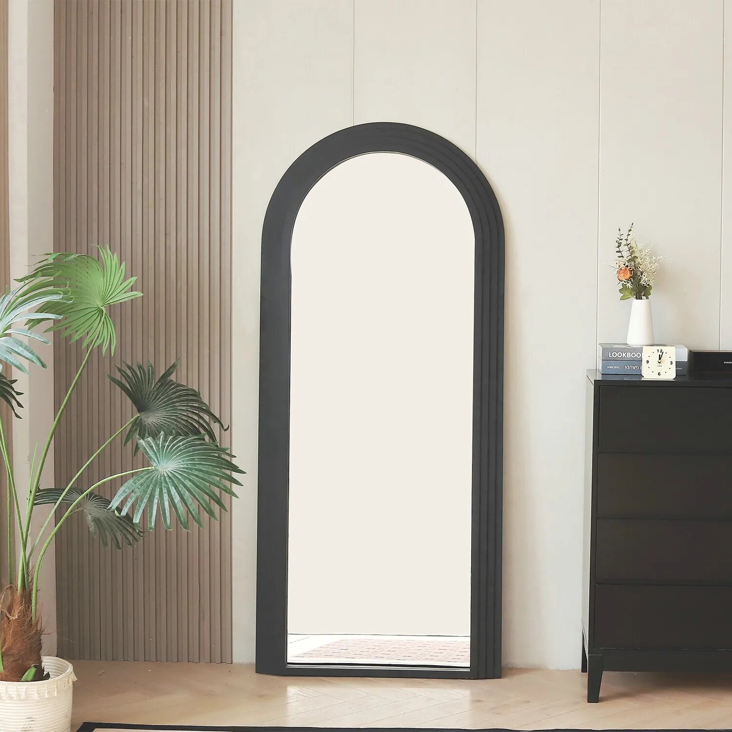 Evie Ridged Arch Lean Mirror - Charcoal