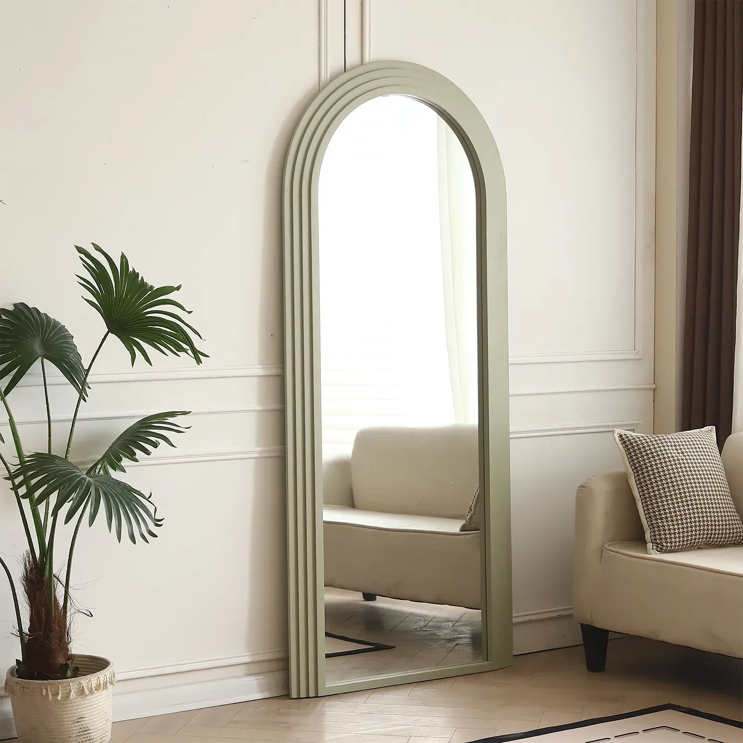 Evie Ridged Arch Lean Mirror - Sage