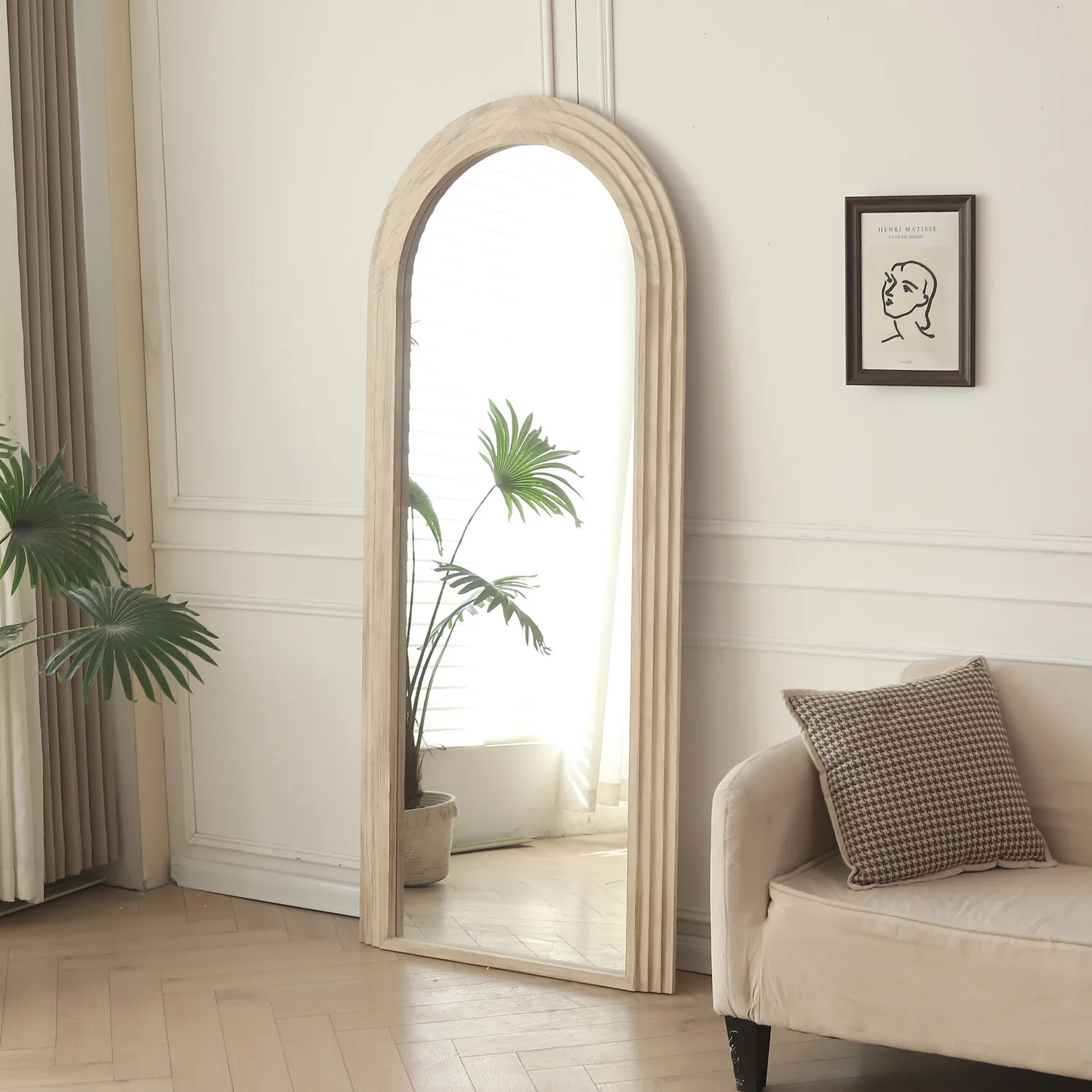 Evie Ridged Arch Lean Mirror - Washed Wood