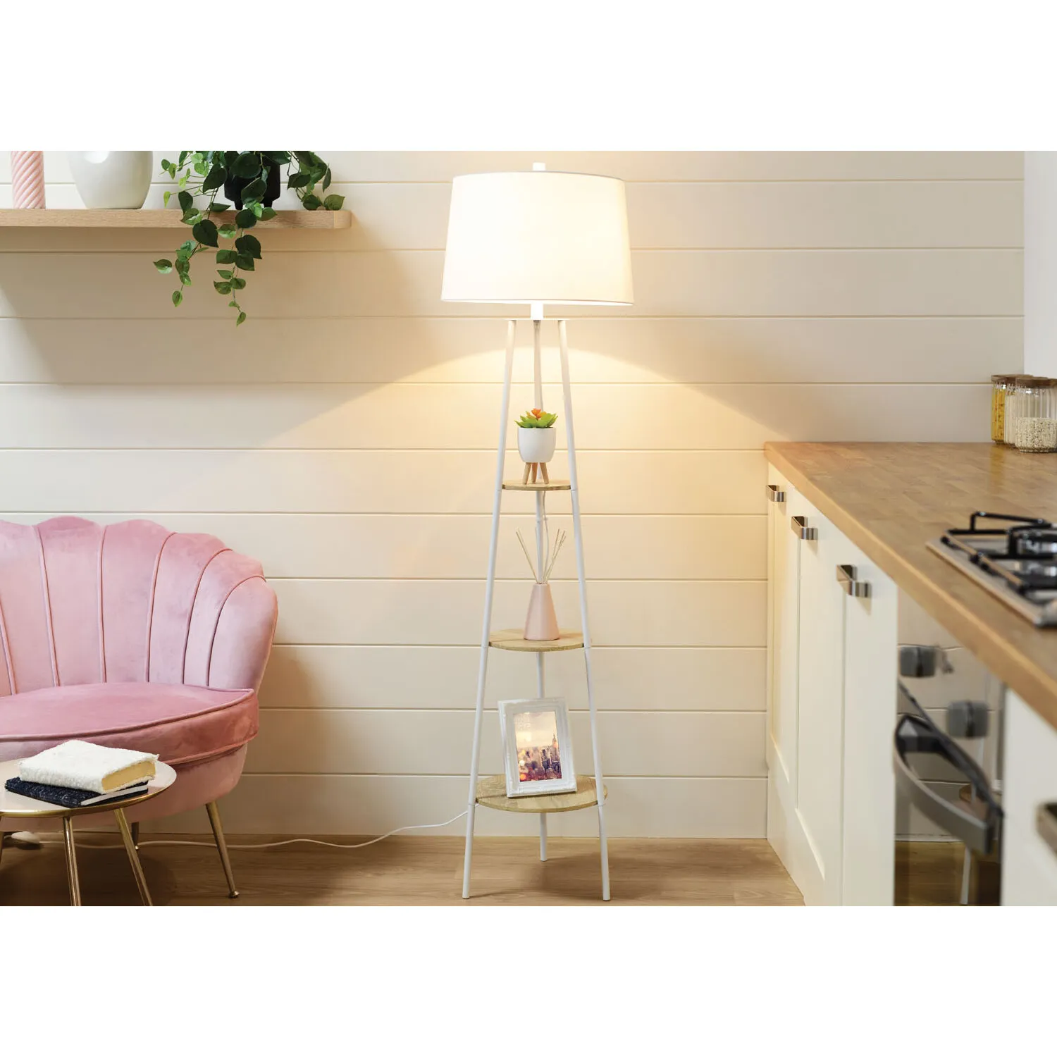 Evie Shelf Floor Lamp - White