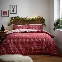 Fairisle King Size Duvet Set - Red, Cotton