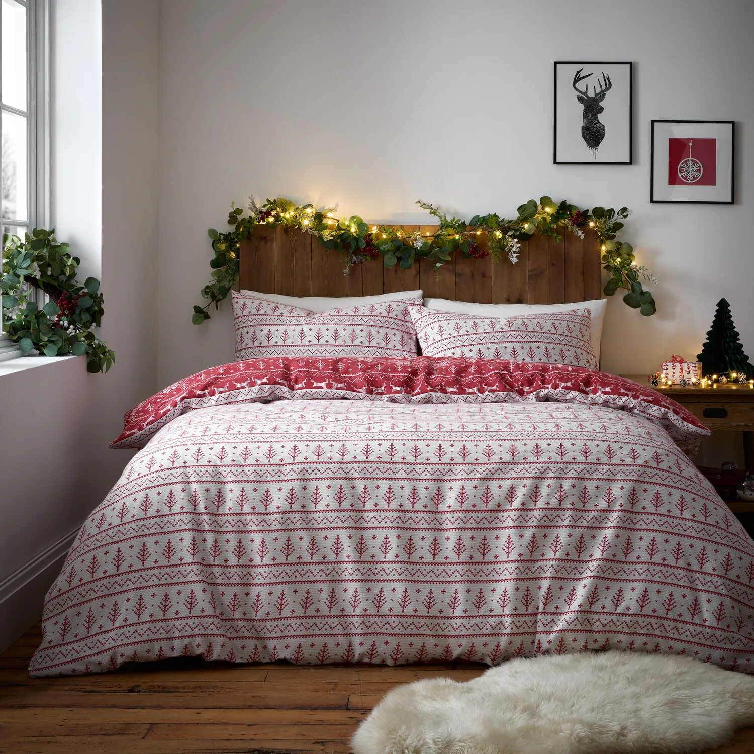 Fairisle Single Duvet Set - Red, Cotton