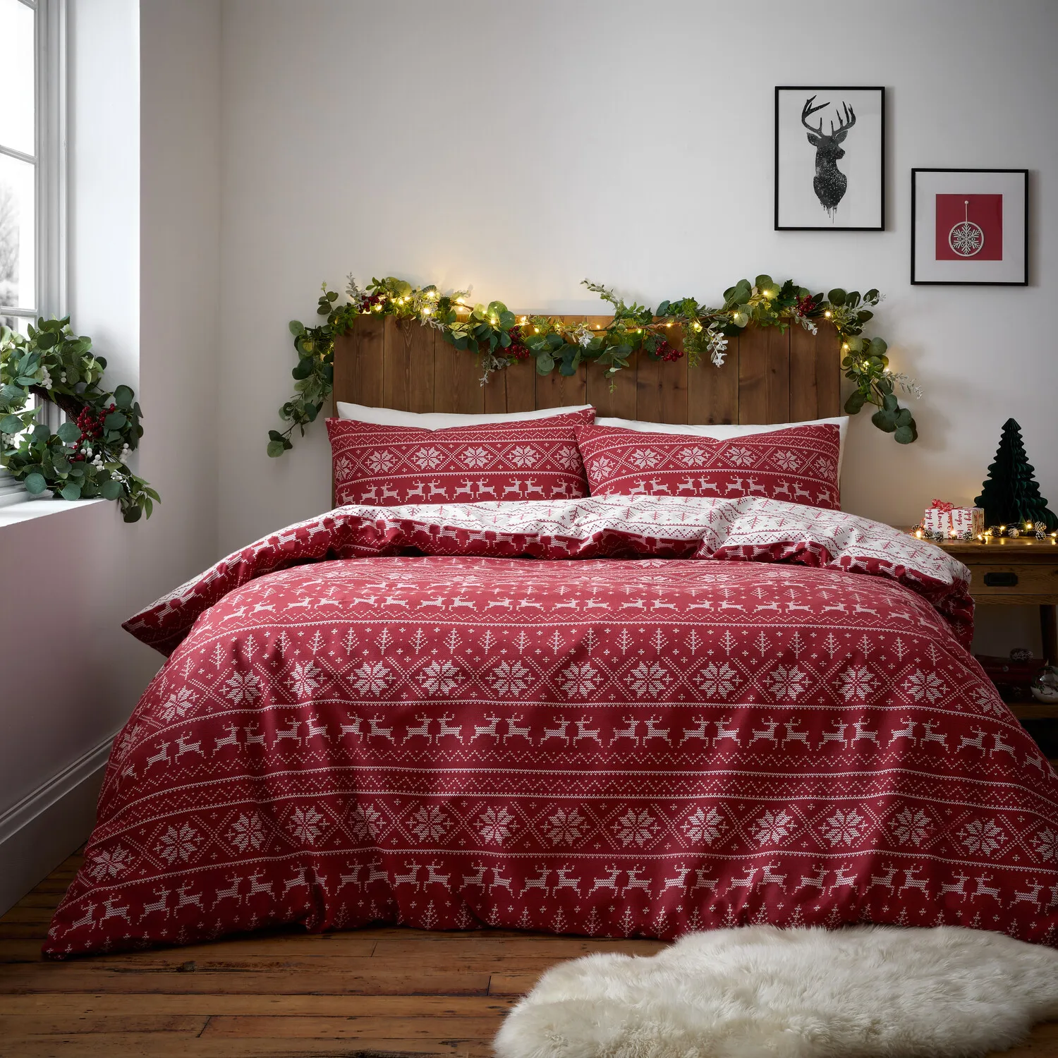 Fairisle Single Duvet Set - Red, Cotton image