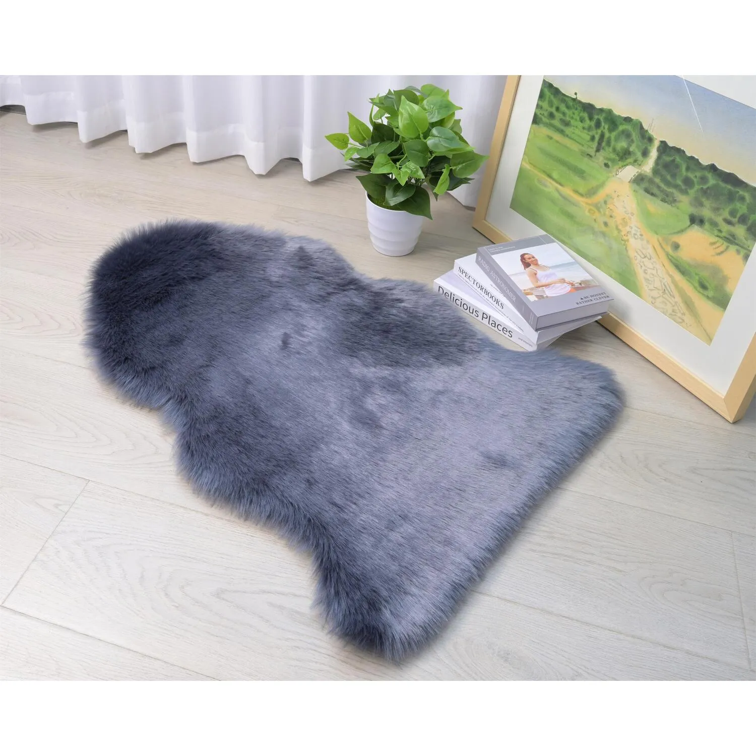 Faux Fox Fur Rug 90x60cm - Arctic Grey