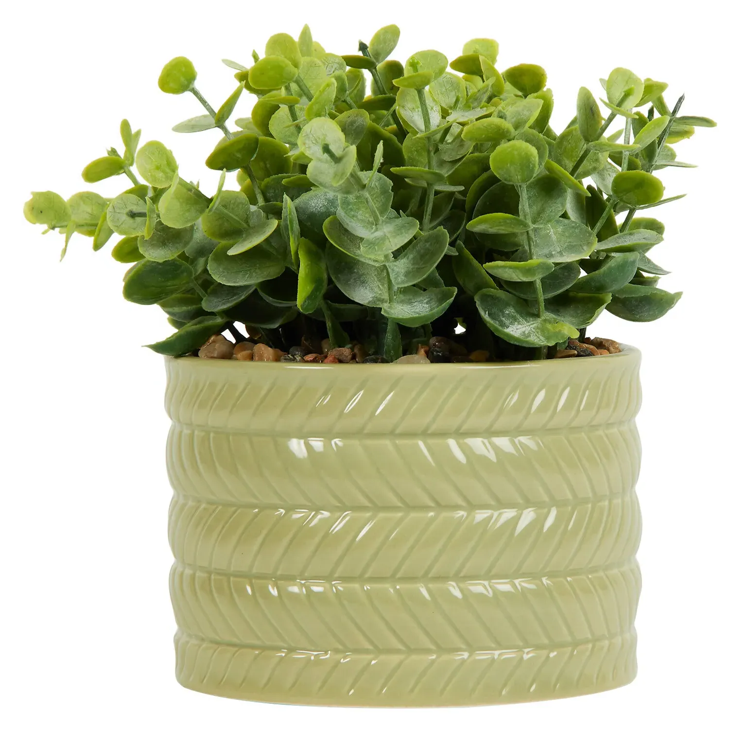 Faux Grass in Pot - White, Sage