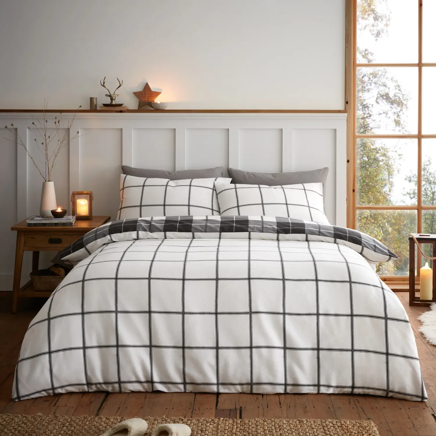 Finlay Check Double Duvet Set - Charcoal