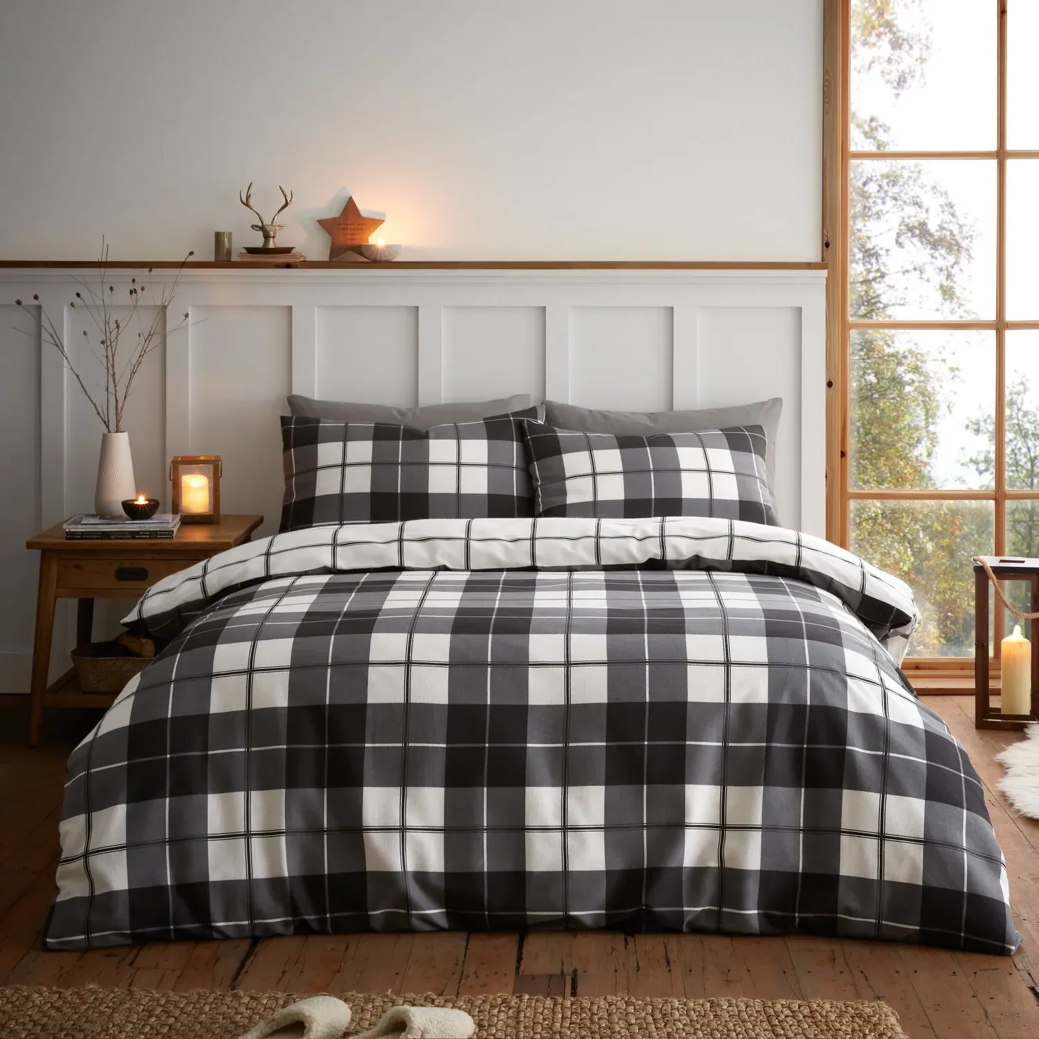 Finlay Check Double Duvet Set - Charcoal