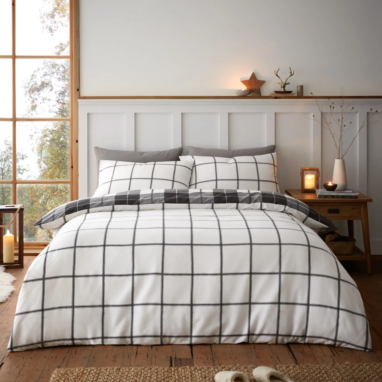Finlay Check King Size Duvet Set - Charcoal