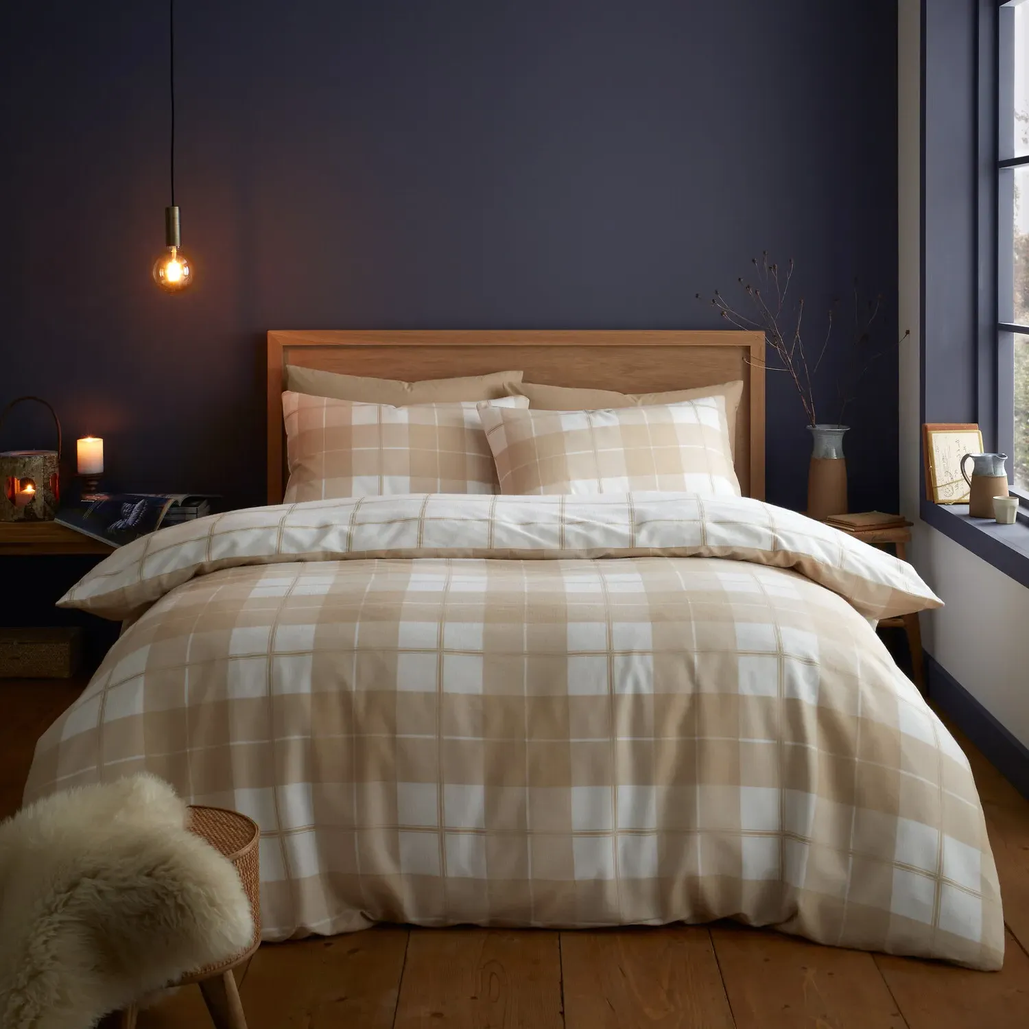 Finlay Check King Size Duvet Set - Natural