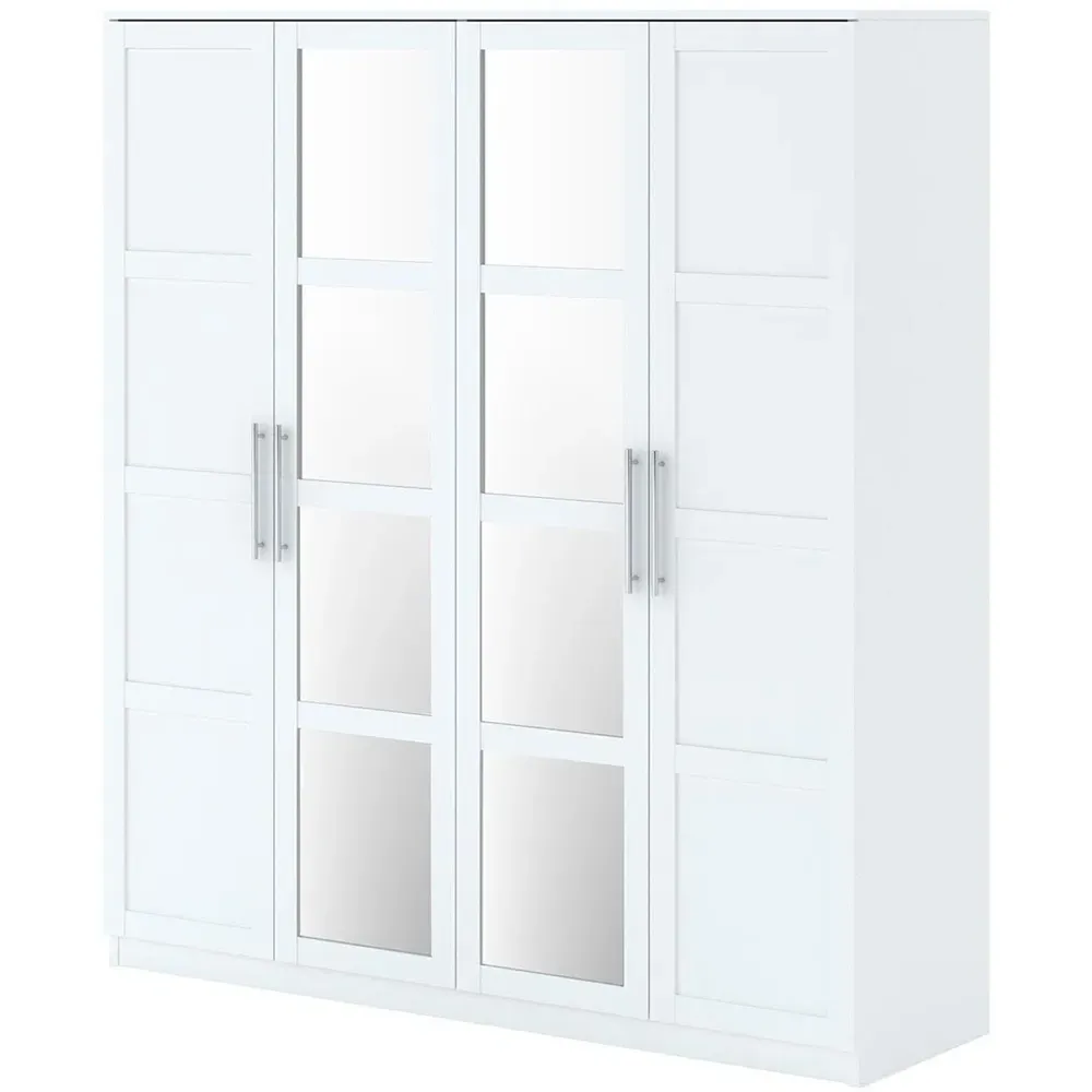 Finley 4 Door Mirrored Wardrobe - White