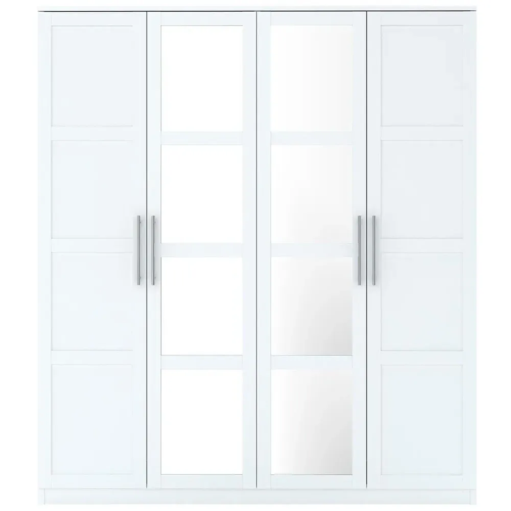 Finley 4 Door Mirrored Wardrobe - White