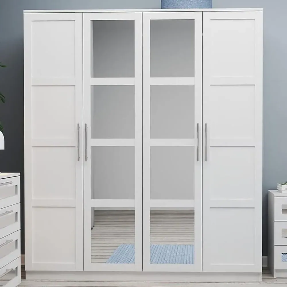 Finley 4 Door Mirrored Wardrobe - White image
