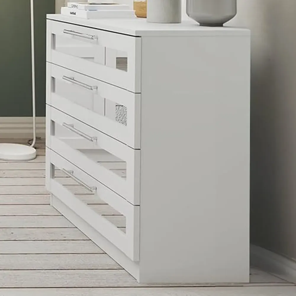 Finley 4 Drawer Mirrored Chest of Drawers - White