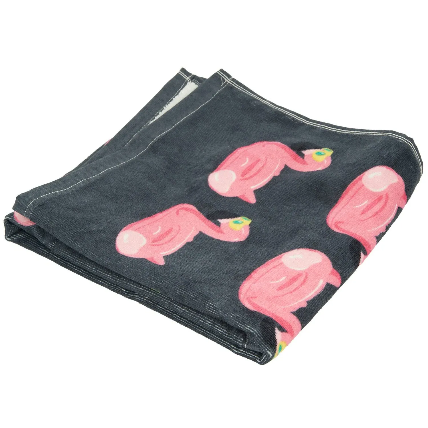 Flamingo Rubber Ring Hand Towel - Dark Grey, Cotton image