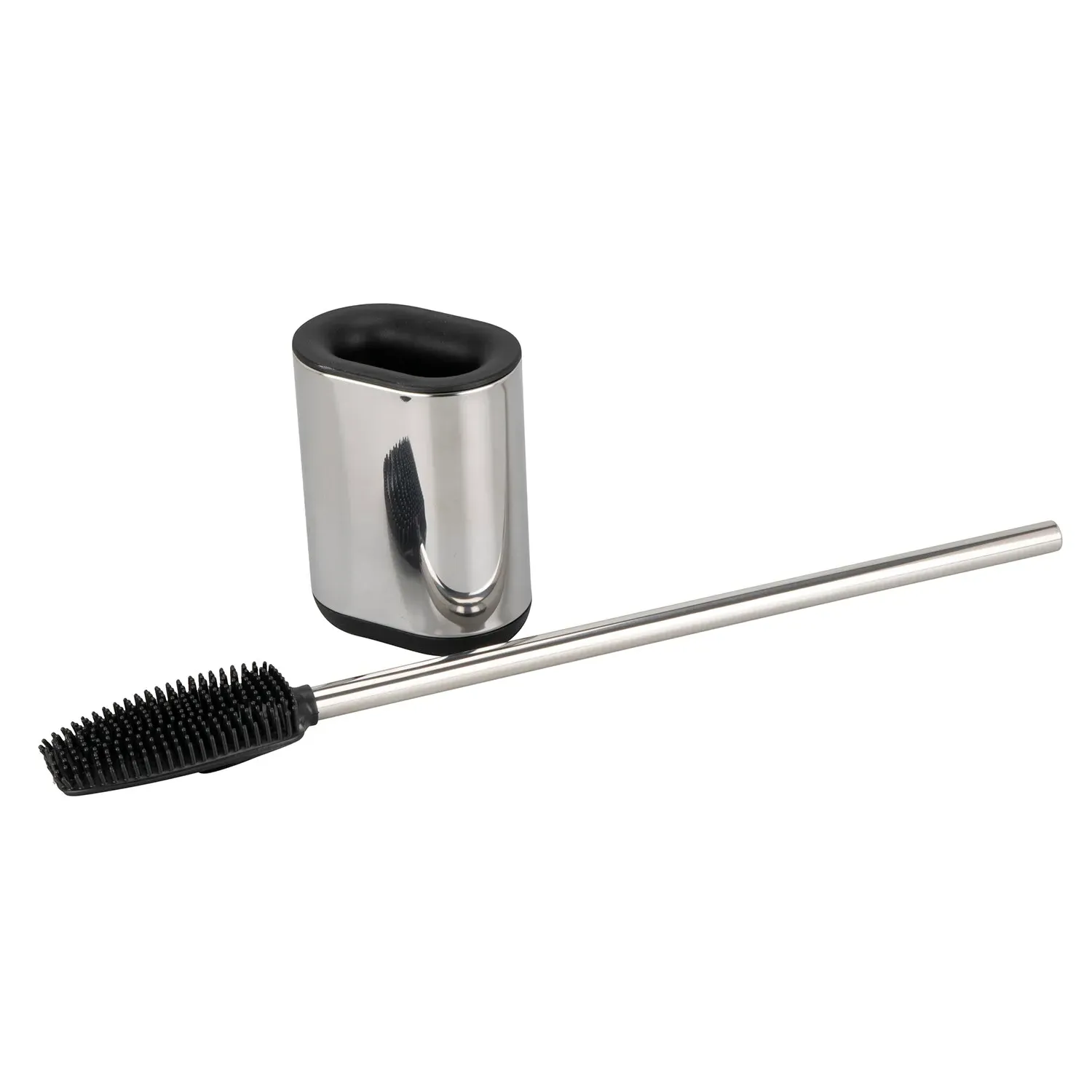 Flat Toilet Brush Holder with Brush - Silver
