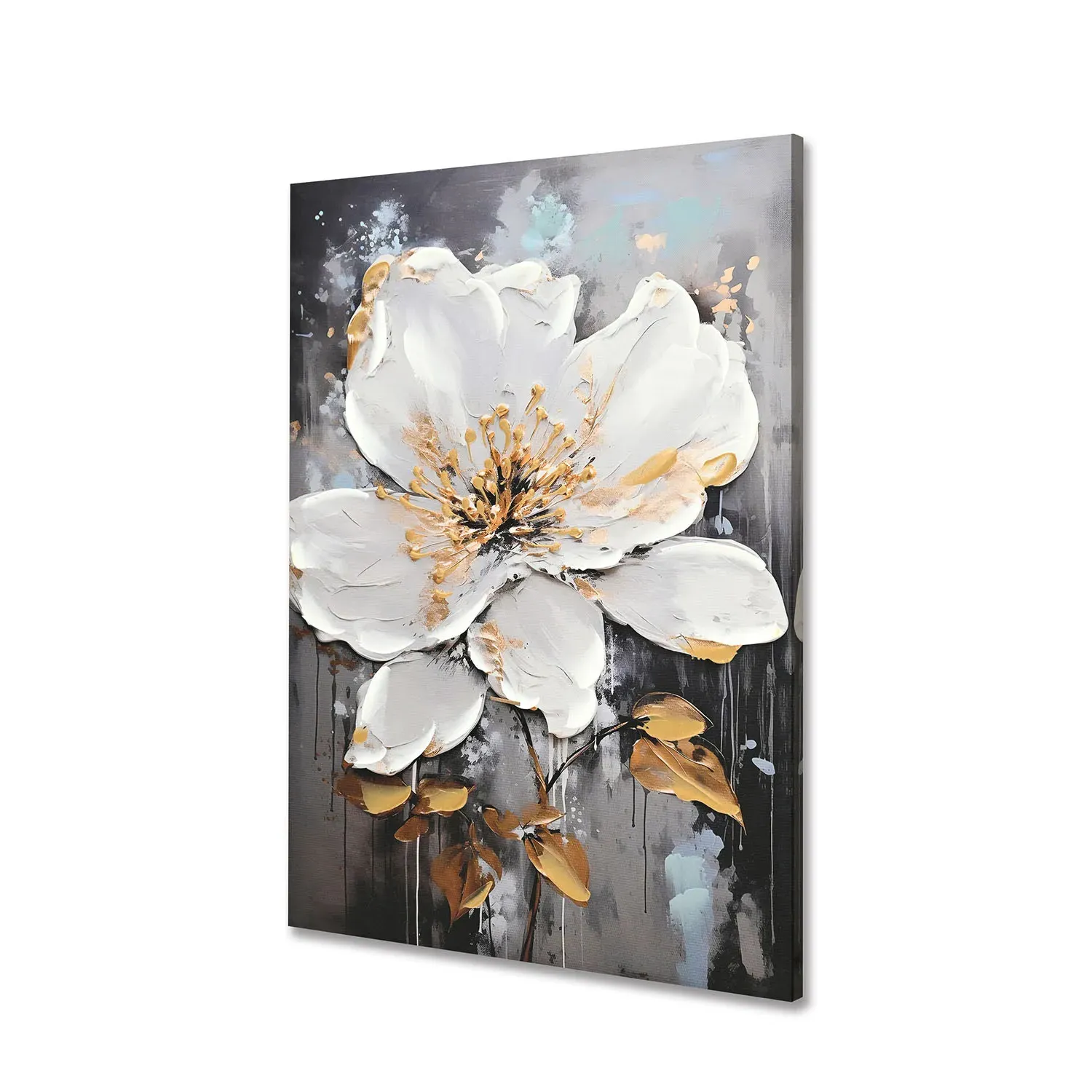 Floral Handpainted Canvas - White