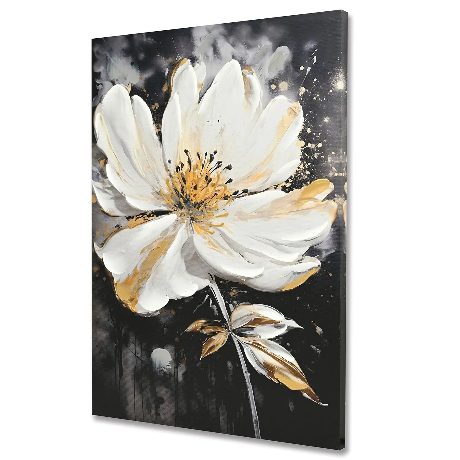 Floral Handpainted Canvas - White