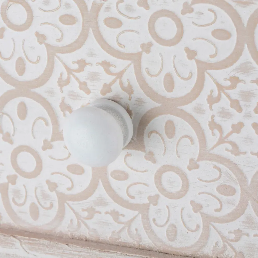 Floral Patterned Single Drawer Side Table - White