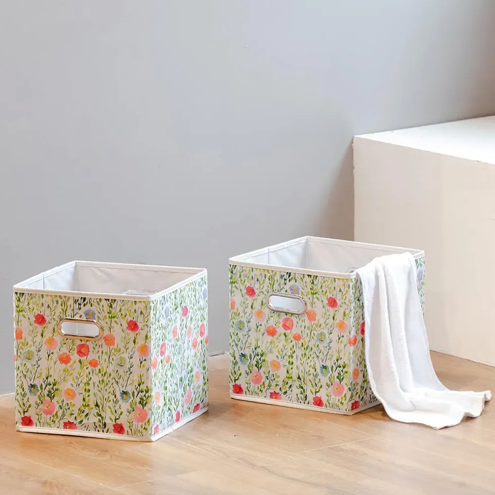 Floral Storage Cube - White