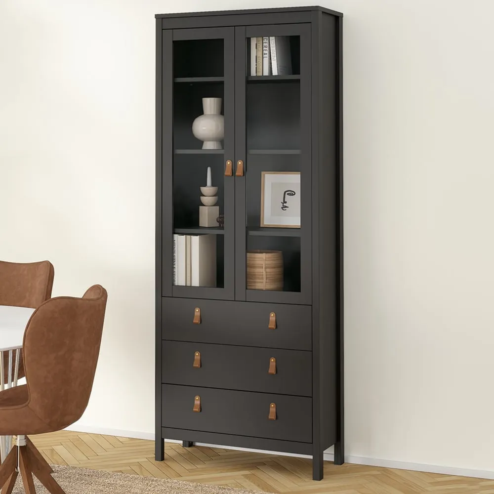 Florence Barcelona 2 Door Display Cabinet with Drawers - Black
