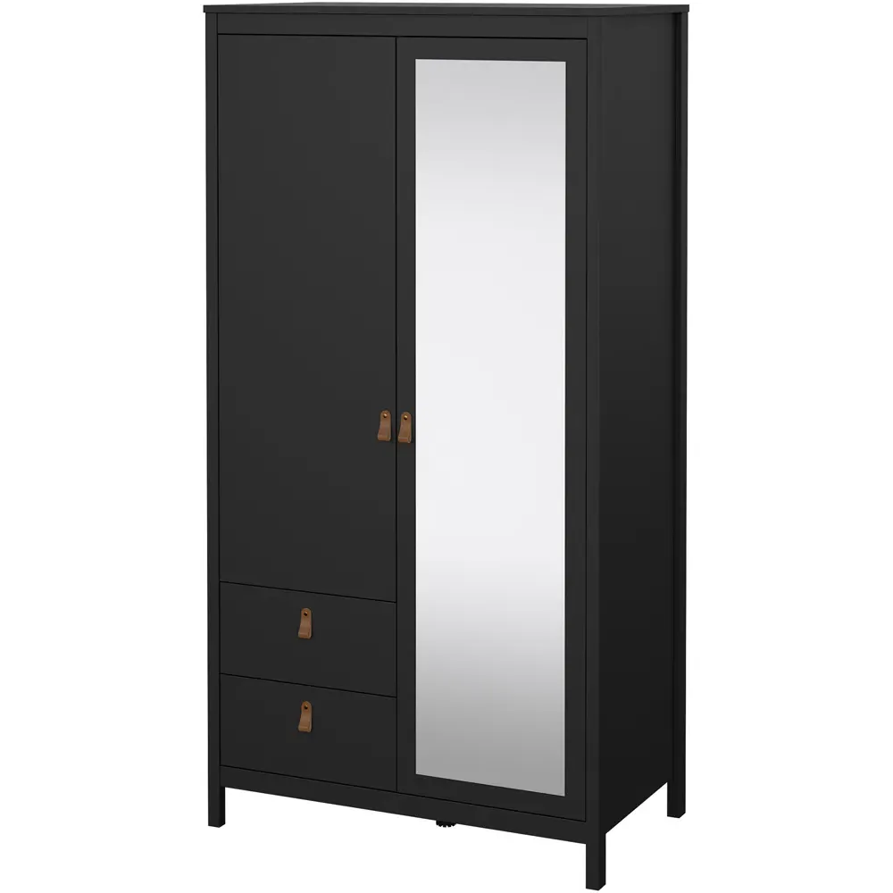 Florence Barcelona 2 Door Mirrored Wardrobe with Drawers - Black