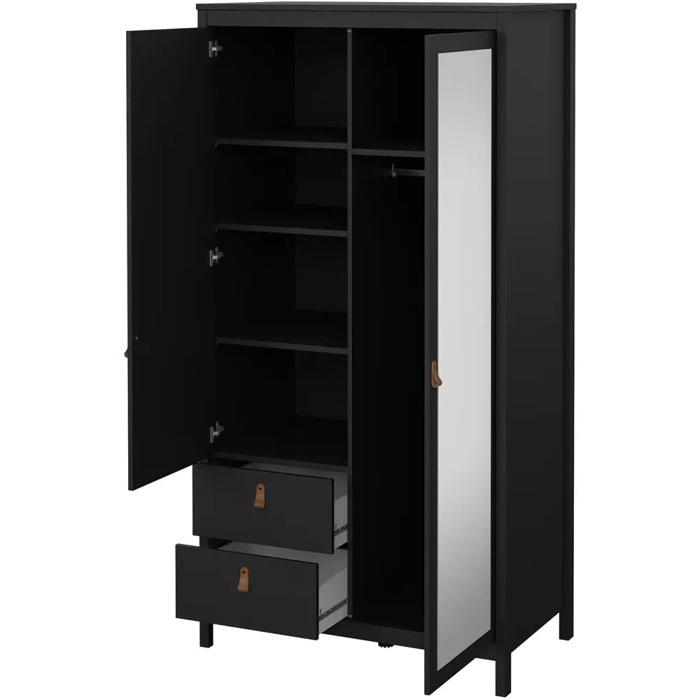 Florence Barcelona 2 Door Mirrored Wardrobe with Drawers - Black
