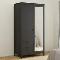 Florence Barcelona 2 Door Mirrored Wardrobe with Drawers - Black