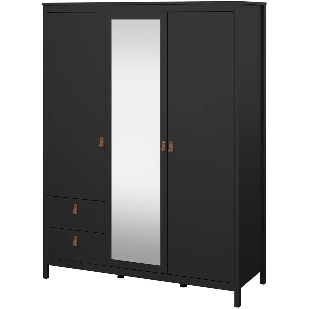 Florence Barcelona 3 Door 2 Drawer Mirrored Wardrobe - Black