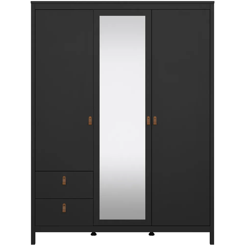 Florence Barcelona 3 Door 2 Drawer Mirrored Wardrobe - Black