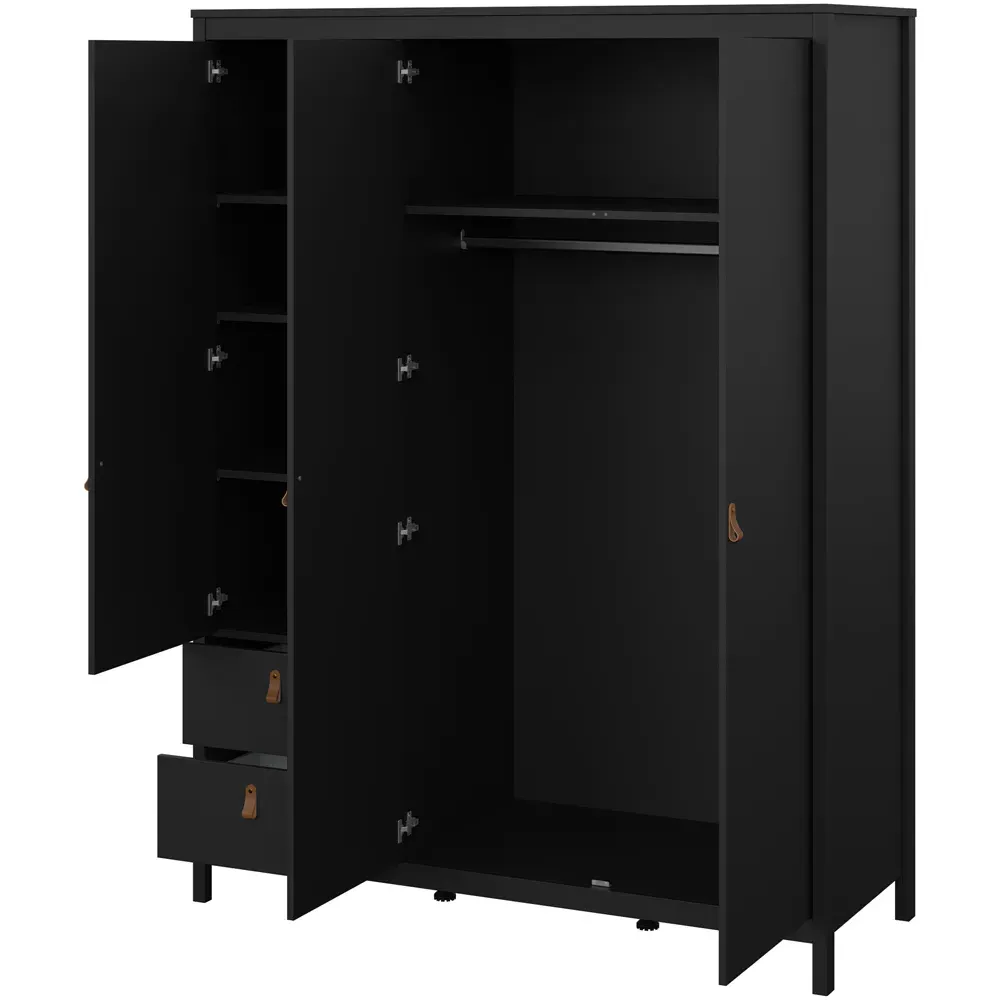 Florence Barcelona 3 Door 2 Drawer Mirrored Wardrobe - Black