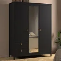 Florence Barcelona 3 Door 2 Drawer Mirrored Wardrobe - Black