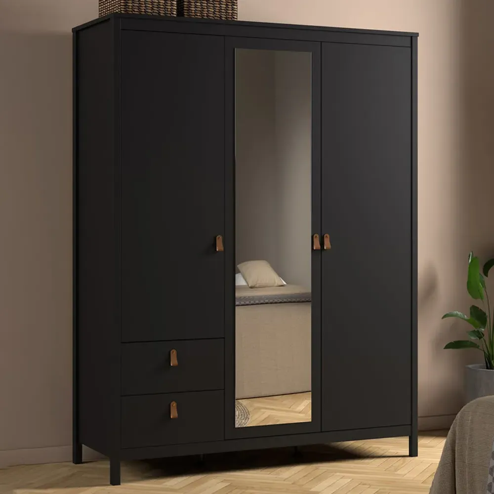 Florence Barcelona 3 Door 2 Drawer Mirrored Wardrobe - Black