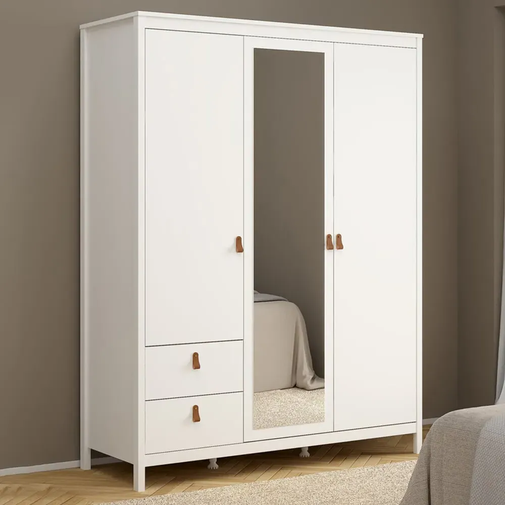 Florence Barcelona 3 Door 2 Drawer Mirrored Wardrobe - White