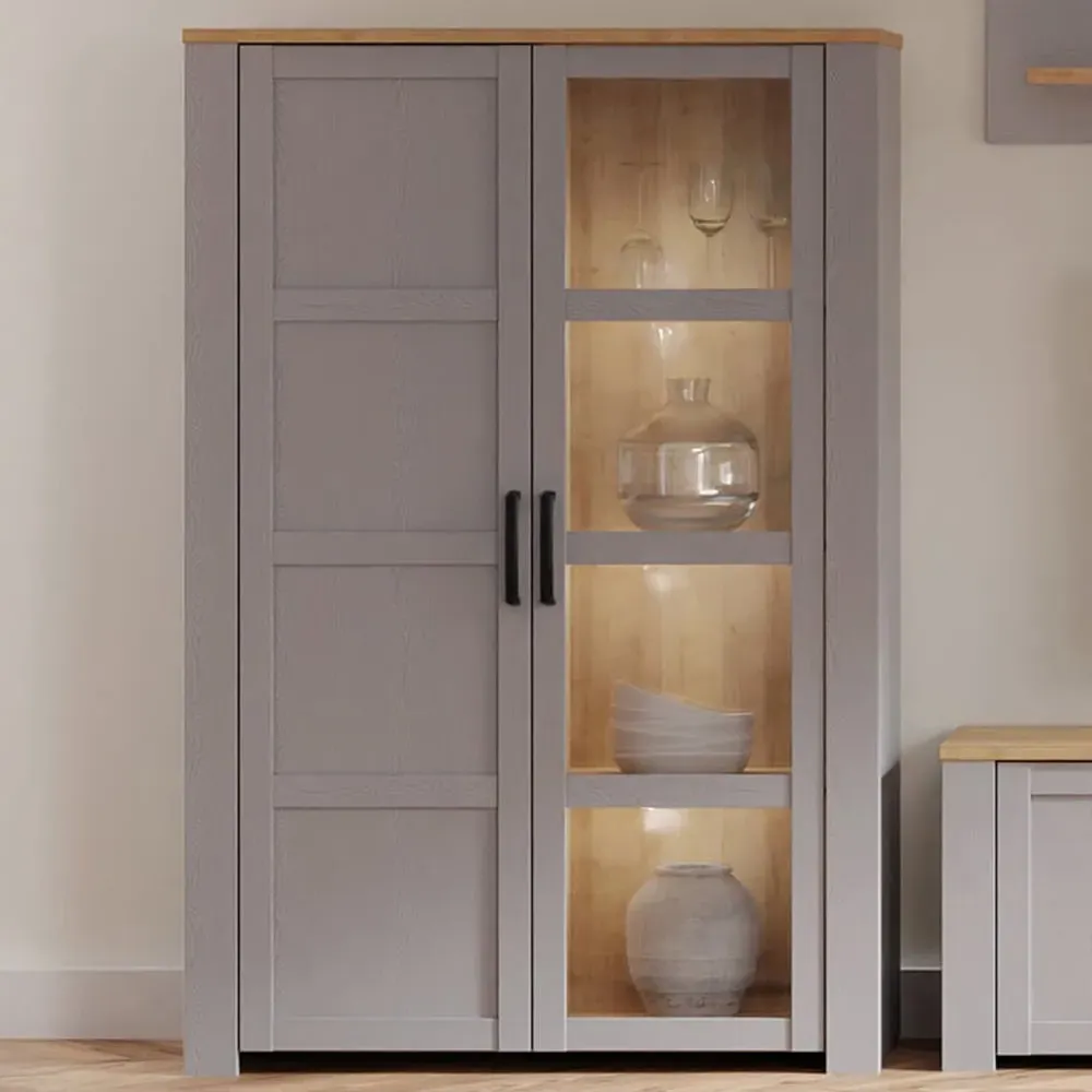 Florence Bohol 2 Door Display Cabinet - Grey, Riviera Oak
