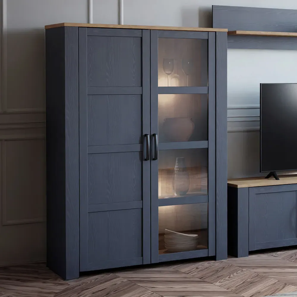 Florence Bohol 2 Door Display Cabinet - Navy, Riviera Oak