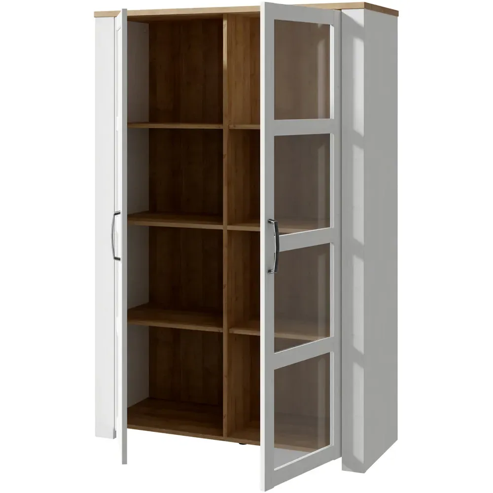 Florence Bohol 2 Door Display Cabinet - White, Riviera Oak
