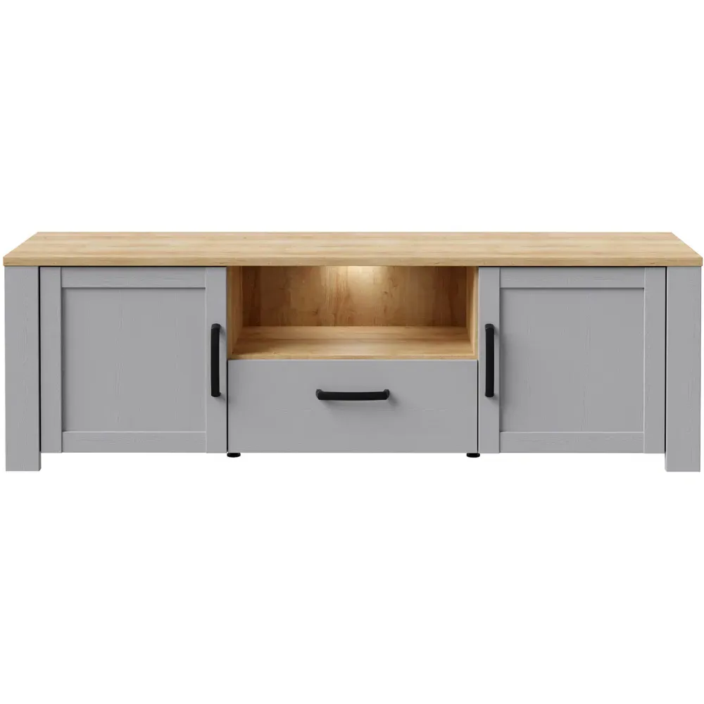 Florence Bohol 2 Door TV Unit with Drawer - Grey, Riviera Oak