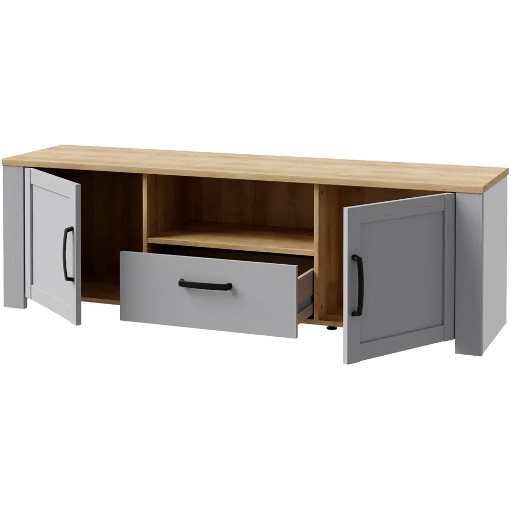 Florence Bohol 2 Door TV Unit with Drawer - Grey, Riviera Oak