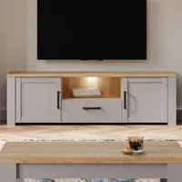 Florence Bohol 2 Door TV Unit with Drawer - Grey, Riviera Oak