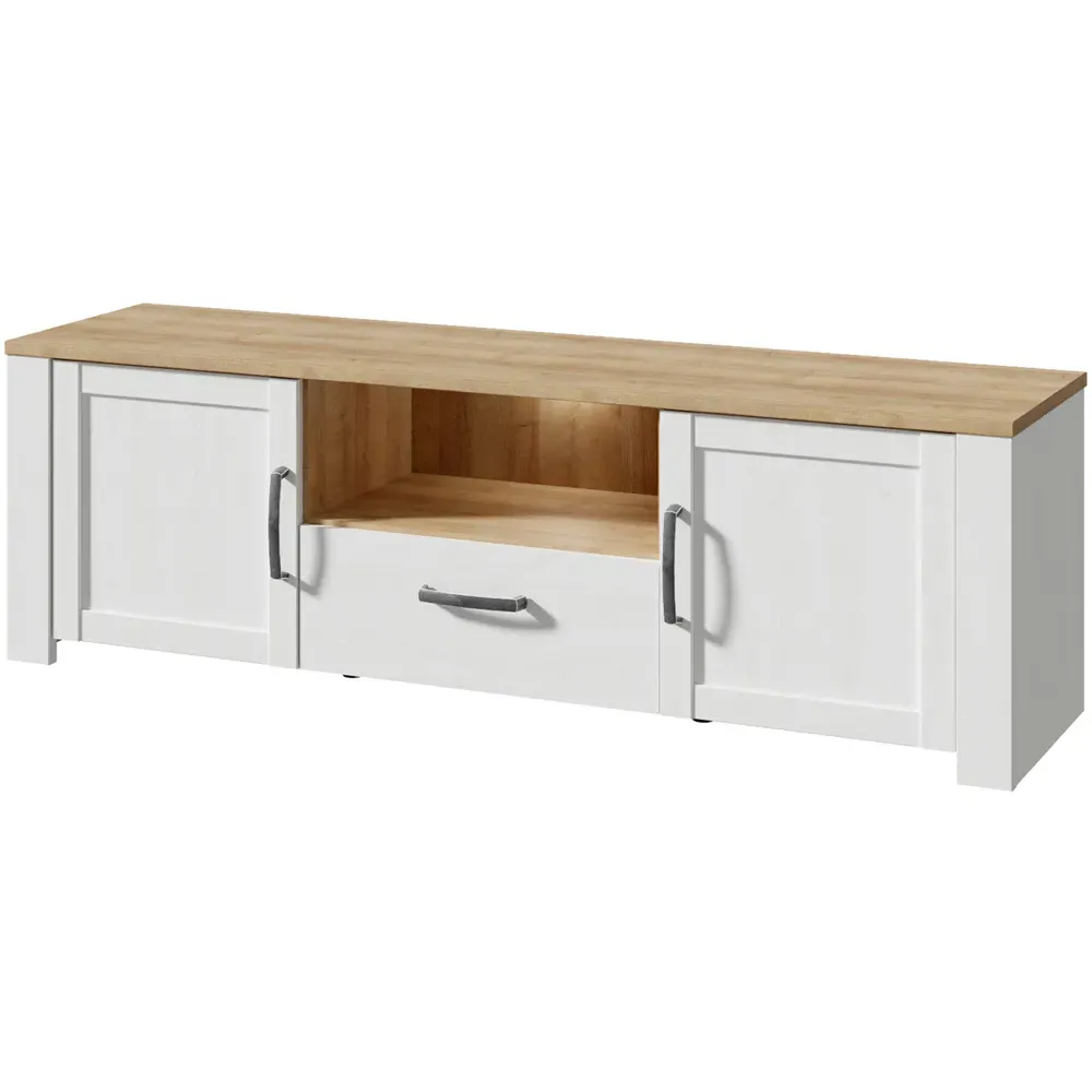Florence Bohol 2 Door TV Unit with Drawer - White, Riviera Oak