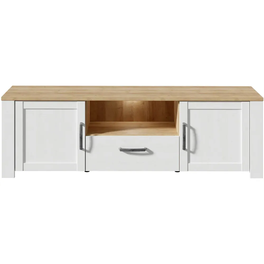 Florence Bohol 2 Door TV Unit with Drawer - White, Riviera Oak