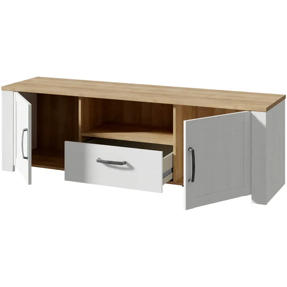 Florence Bohol 2 Door TV Unit with Drawer - White, Riviera Oak