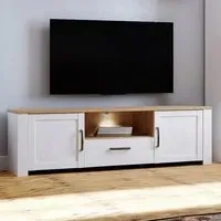 Florence Bohol 2 Door TV Unit with Drawer - White, Riviera Oak
