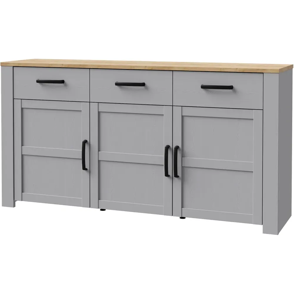Florence Bohol 3 Door 3 Drawer Sideboard - Grey, Riviera Oak
