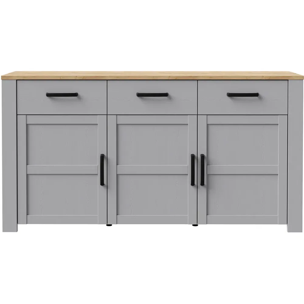 Florence Bohol 3 Door 3 Drawer Sideboard - Grey, Riviera Oak