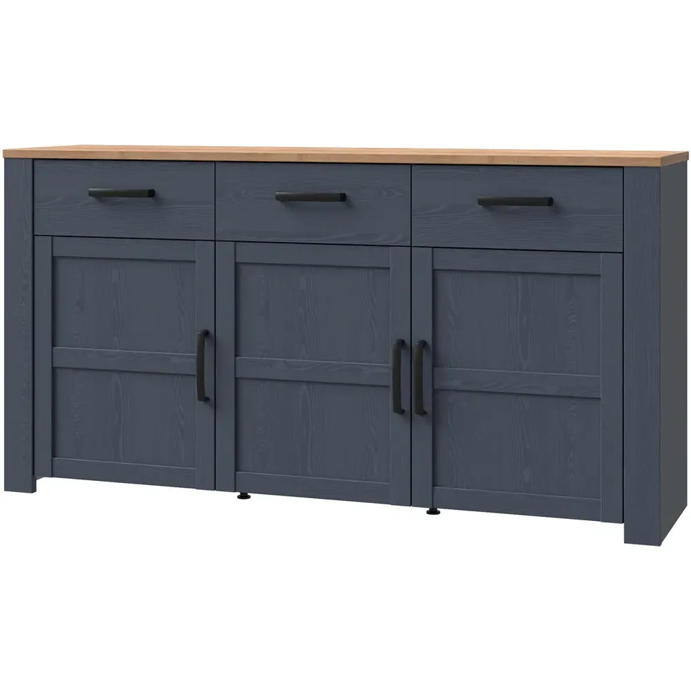 Florence Bohol 3 Door 3 Drawer Sideboard - Navy, Riviera Oak