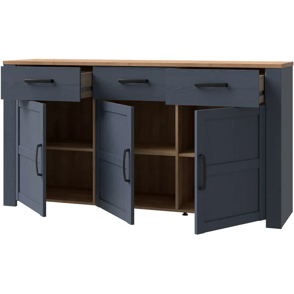 Florence Bohol 3 Door 3 Drawer Sideboard - Navy, Riviera Oak