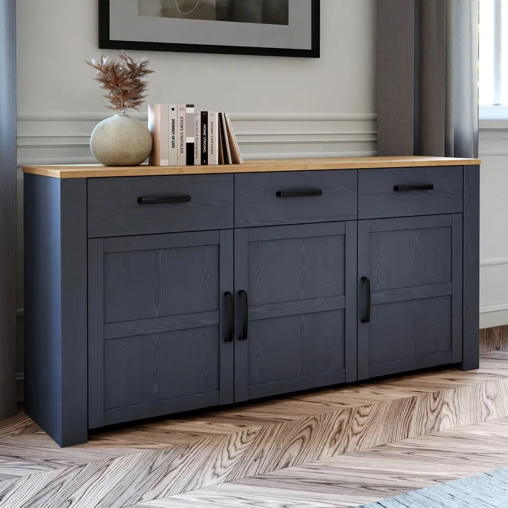 Florence Bohol 3 Door 3 Drawer Sideboard - Navy, Riviera Oak image