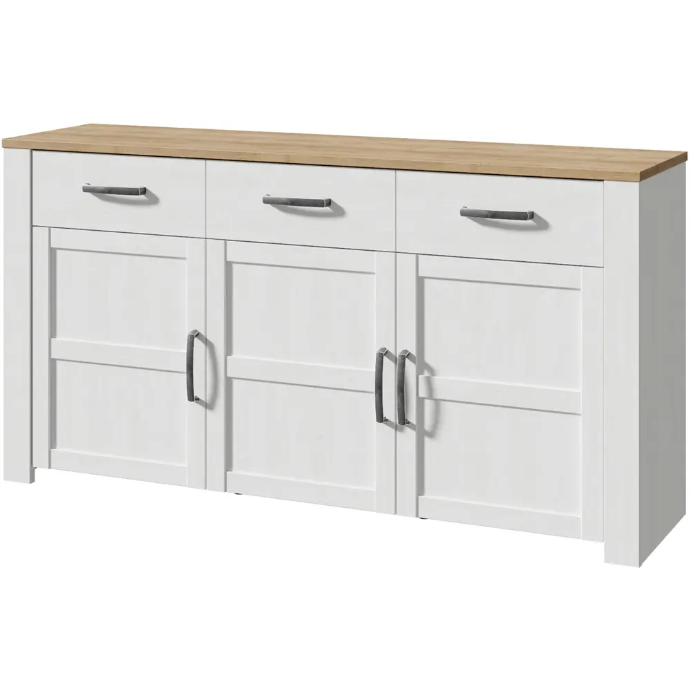 Florence Bohol 3 Door 3 Drawer Sideboard - White, Riviera Oak
