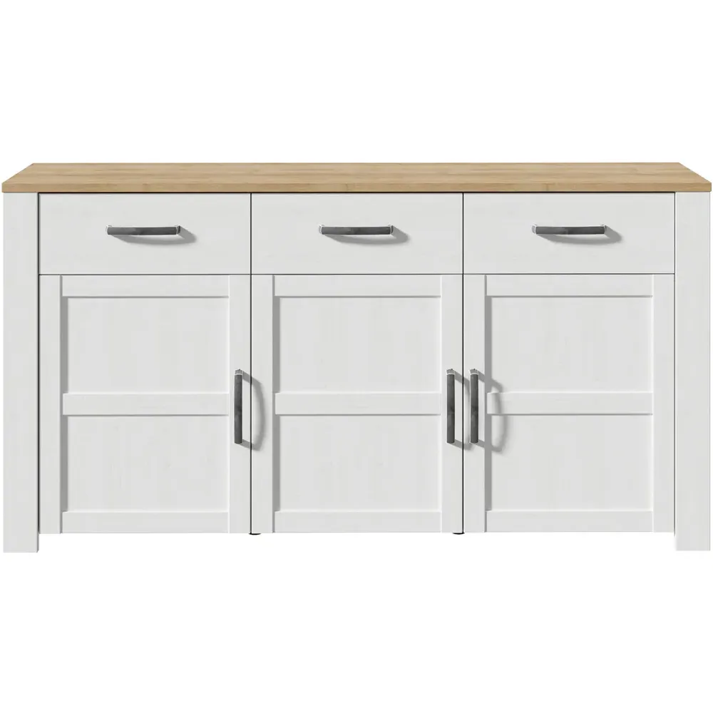 Florence Bohol 3 Door 3 Drawer Sideboard - White, Riviera Oak